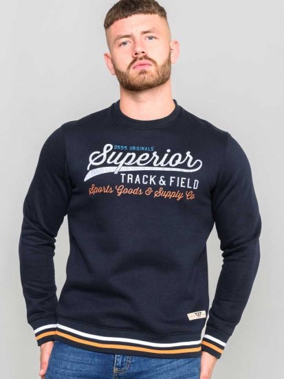D555 Marlow Printed Crew Neck Sweatshirt Navy - Sweatshirts & hoodies - Sweatshirts/Hoodies grande taille homme