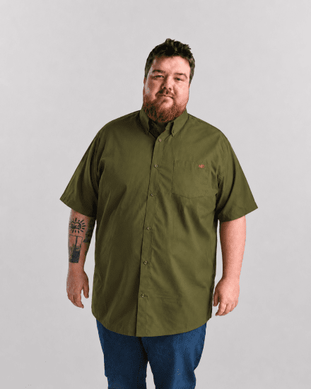 Motley Denim Zagreb Chemise manches courtes Kaki foncé - Chemises - Chemises Grandes Tailles Hommes
