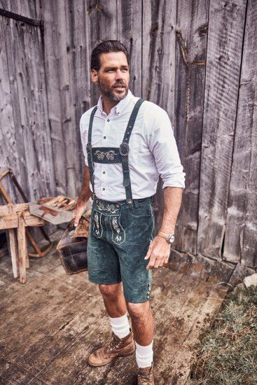 JP1880 Genuine Leather Traditional Lederhosen Shorts Green - Shorts - Shorts hommes grande taille