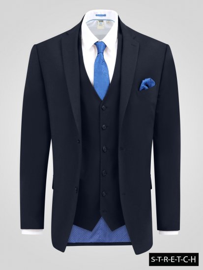 D555 Ted 4 Way Stretch Tailored Suit Jacket Bleu marine - Costumes - Costumes grandes tailles 