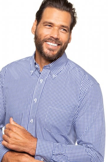 JP1880 722859 Chemise à carreaux vichy manches longues Bleu clair - Chemises - Chemises Grandes Tailles Hommes