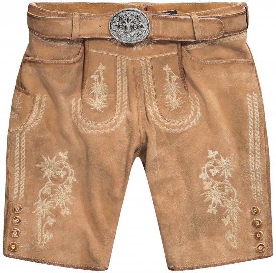 JP1880 Premium Goat Suede Staghorn Embroidery Shorts Leather Brown - Shorts - Shorts hommes grande taille