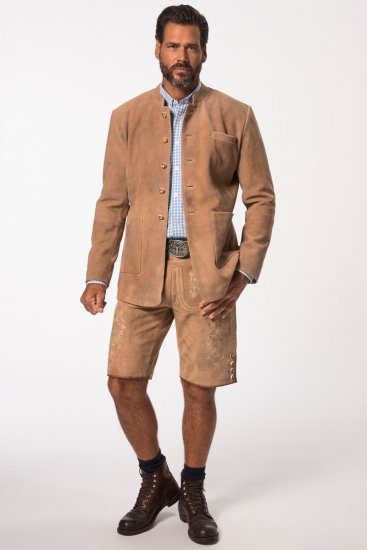 JP1880 Premium Goat Suede Staghorn Embroidery Shorts Leather Brown - JP1880 - JP1880 Grandes Tailles pour Homme