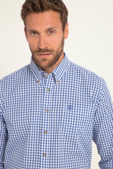 JP1880 Shirt Traditional Checked Long Sleeve Blue - Chemises - Chemises Grandes Tailles Hommes