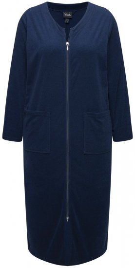 Ulla Popken 749967 Peignoir en éponge à fermeture éclair Bleu marine - Robes de chambre & peignoirs - 