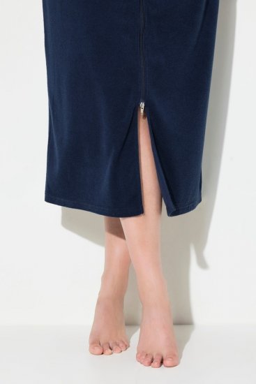 Ulla Popken 749967 Peignoir en éponge à fermeture éclair Bleu marine - Robes de chambre & peignoirs - 