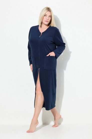 Ulla Popken 749967 Peignoir en éponge à fermeture éclair Bleu marine - Robes de chambre & peignoirs - 