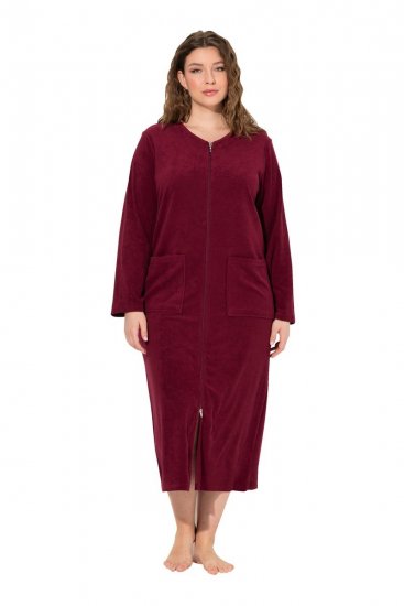 Ulla Popken 749967 Peignoir en éponge à fermeture éclair Bordeaux - Robes de chambre & peignoirs - 