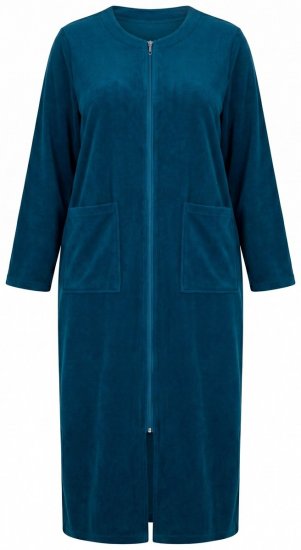 Ulla Popken 749967 Peignoir en éponge à fermeture éclair Pétrole - Robes de chambre & peignoirs - 