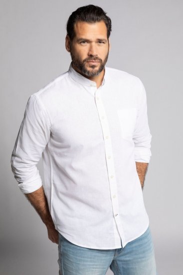JP1880 790394 Chemise manches longues en lin mélangé à col montant Blanc TALL - TALL chemises - Chemises coupe TALL