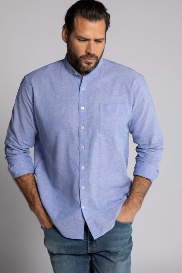 JP1880 790394 Chemise manches longues en lin mélangé à col montant Bleu gris TALL - TALL chemises - Chemises coupe TALL