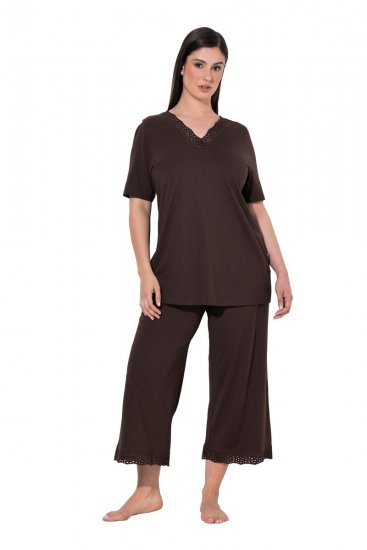 Ulla Popken 806944 Pyjama à manches courtes Marron - Pyjamas/vêtements de détente - 