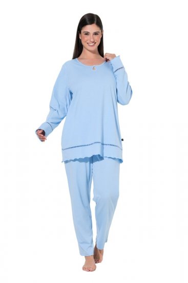 Ulla Popken 810592 Pyjama en dentelle Bleu clair - Pyjamas/vêtements de détente - 