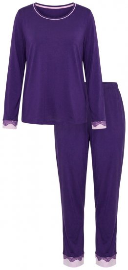 Ulla Popken 812441 Pyjama à manches longues en dentelle Bleu roi - Pyjamas/vêtements de détente - 