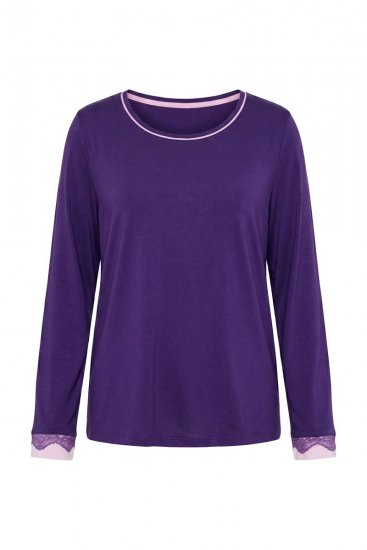 Ulla Popken 812441 Pyjama à manches longues en dentelle Bleu roi - Pyjamas/vêtements de détente - 