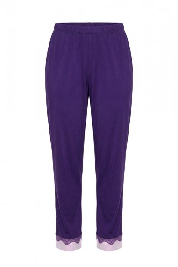 Ulla Popken 812441 Pyjama à manches longues en dentelle Bleu roi - Pyjamas/vêtements de détente - 