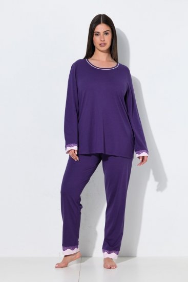 Ulla Popken 812441 Pyjama à manches longues en dentelle Bleu roi - Pyjamas/vêtements de détente - 
