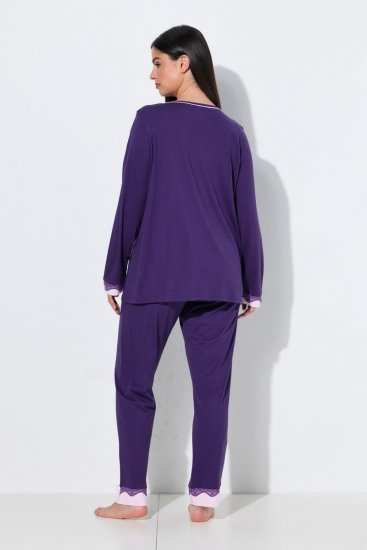 Ulla Popken 812441 Pyjama à manches longues en dentelle Bleu roi - Pyjamas/vêtements de détente - 