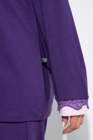 Ulla Popken 812441 Pyjama à manches longues en dentelle Bleu roi - Pyjamas/vêtements de détente - 