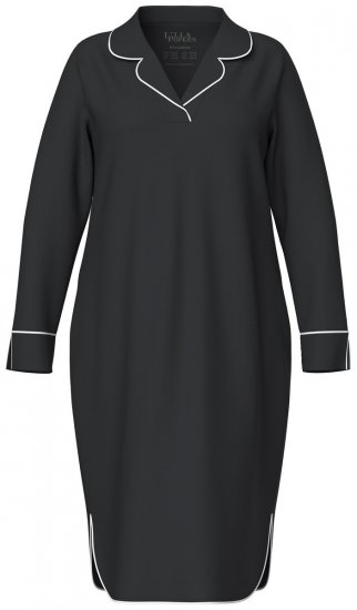 Ulla Popken 812447 Chemise de nuit à col chemise Noir - Chemises de nuit - 