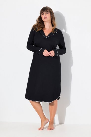 Ulla Popken 812447 Chemise de nuit à col chemise Noir - Chemises de nuit - 