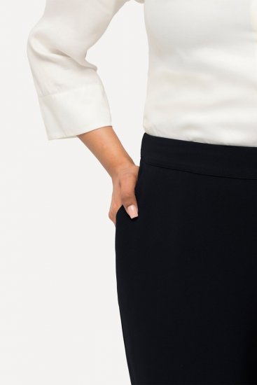 Ulla Popken 813306 Pantalon de tailleur large à taille élastique Bleu marine - Pantalons en tissu - Pantalons larges femme grande taille