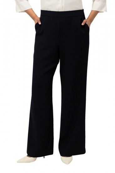 Ulla Popken 813306 Pantalon de tailleur large à taille élastique Bleu marine - Pantalons en tissu - Pantalons larges femme grande taille