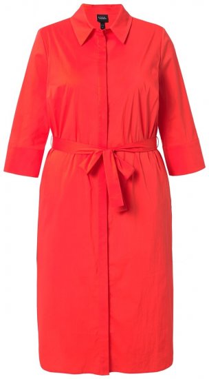 Ulla Popken 815217 Robe chemise trapèze à ceinture à nouer Rose - Robes midi - Robes mi-longues pour femmes rondes
