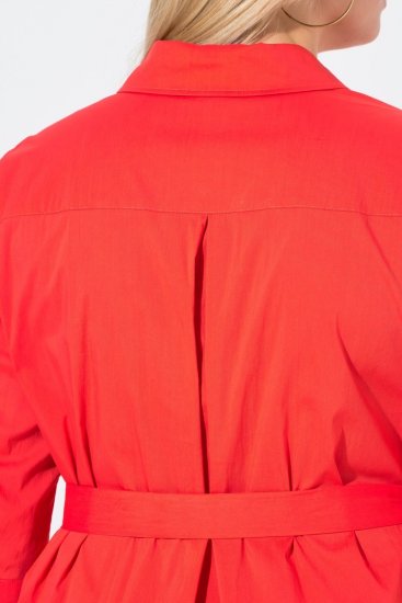 Ulla Popken 815217 Robe chemise trapèze à ceinture à nouer Rose - Robes midi - Robes mi-longues pour femmes rondes