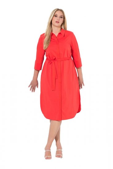 Ulla Popken 815217 Robe chemise trapèze à ceinture à nouer Rose - Robes midi - Robes mi-longues pour femmes rondes