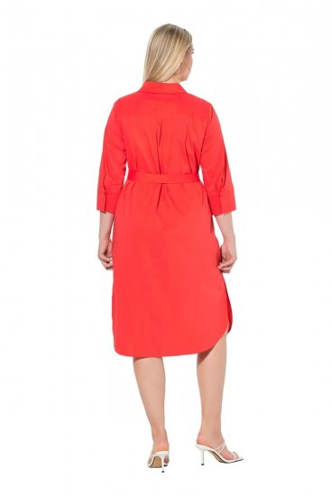 Ulla Popken 815217 Robe chemise trapèze à ceinture à nouer Rose - Robes midi - Robes mi-longues pour femmes rondes