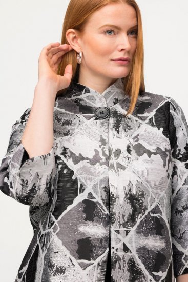 Ulla Popken 816673 Blazer oversize en jacquard manches 3/4 Noir - Blazers - Vestes blazer pour femme, grandes tailles