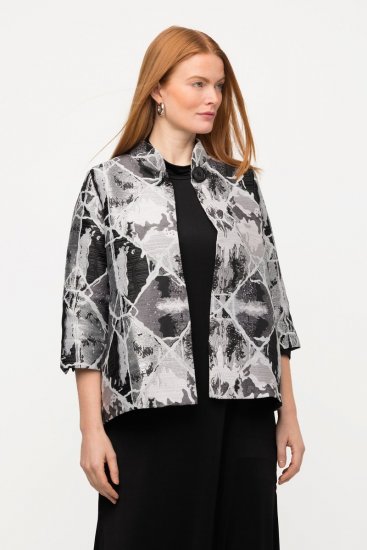 Ulla Popken 816673 Blazer oversize en jacquard manches 3/4 Noir - Blazers - Vestes blazer pour femme, grandes tailles