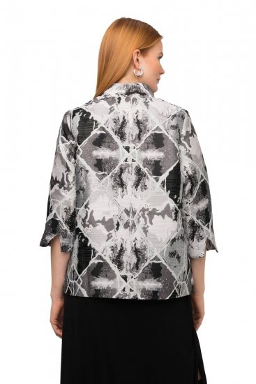 Ulla Popken 816673 Blazer oversize en jacquard manches 3/4 Noir - Blazers - Vestes blazer pour femme, grandes tailles