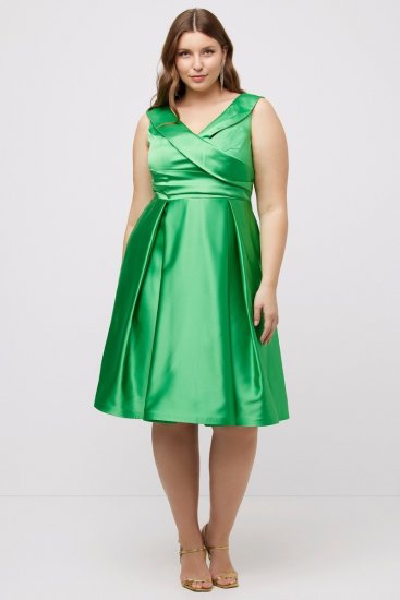 Ulla Popken 817135 Robe de soirée trapèze à col V Vert - Robes de soirée - Robes de soirée en grandes tailles