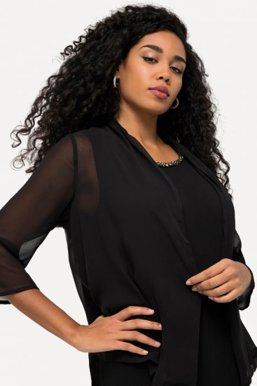 Ulla Popken 817211 Veste oversize en mousseline à col châle Noir - Vestes - Vestes grande taille pour femme