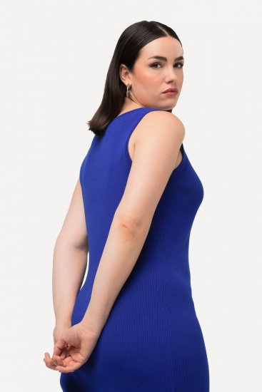 Ulla Popken 817591 Robe en maille à col V Bleu - Robes en maille - 