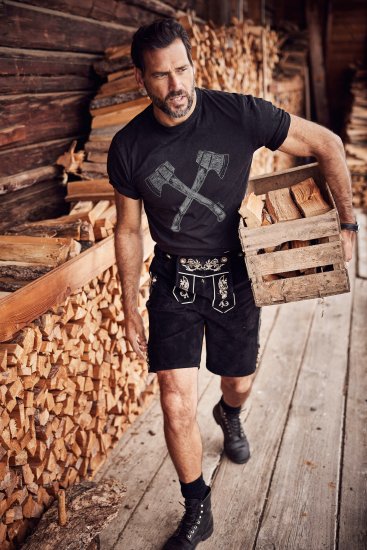 JP1880 Double Axe Design & Vintage Look T-Shirt Black - T-shirts - T-shirts Homme Grande Taille