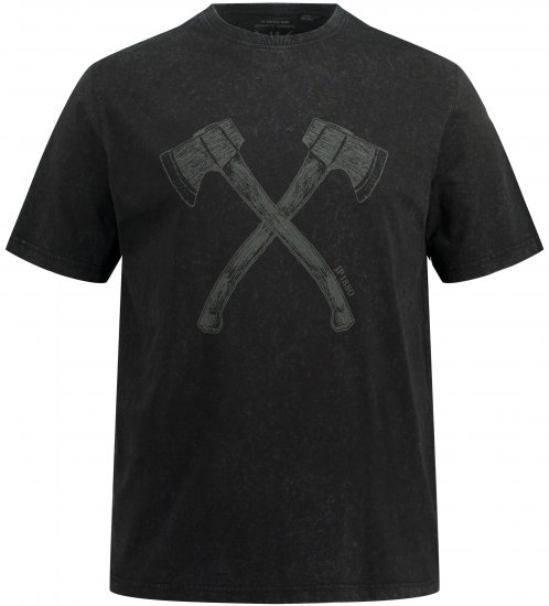 JP1880 Double Axe Design & Vintage Look T-Shirt Black - T-shirts - T-shirts Homme Grande Taille
