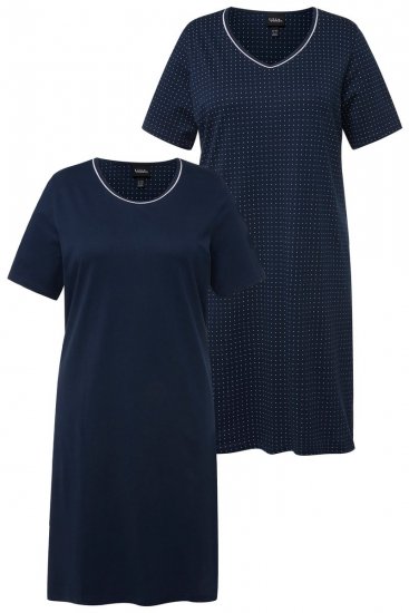 Ulla Popken 819289 Chemise de nuit à manches courtes lot de 2 Bleu marine - Chemises de nuit - 