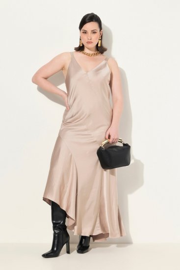 Ulla Popken 820341 Robe en satin sans manches Taupe - Robes de soirée - Robes de soirée en grandes tailles