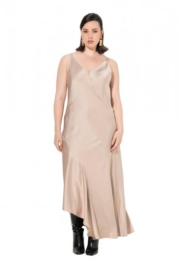 Ulla Popken 820341 Robe en satin sans manches Taupe - Robes de soirée - Robes de soirée en grandes tailles