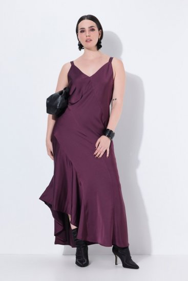 Ulla Popken 820341 Robe en satin sans manches à col V Bordeaux - Robes de soirée - Robes de soirée en grandes tailles