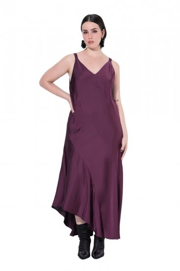 Ulla Popken 820341 Robe en satin sans manches à col V Bordeaux - Robes de soirée - Robes de soirée en grandes tailles