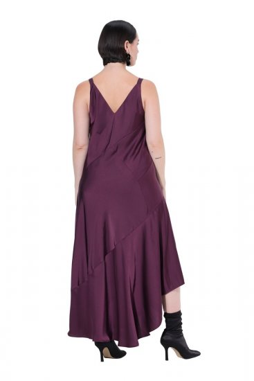 Ulla Popken 820341 Robe en satin sans manches à col V Bordeaux - Robes de soirée - Robes de soirée en grandes tailles