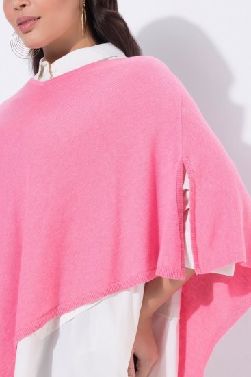 Ulla Popken 820512 Poncho en maille de laine mélangée col V Rose clair - Ponchos & capes - 