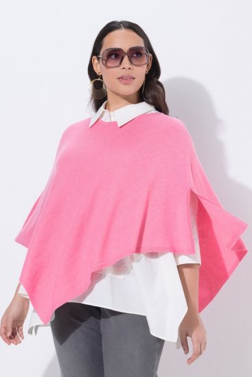 Ulla Popken 820512 Poncho en maille de laine mélangée col V Rose clair - Ponchos & capes - 
