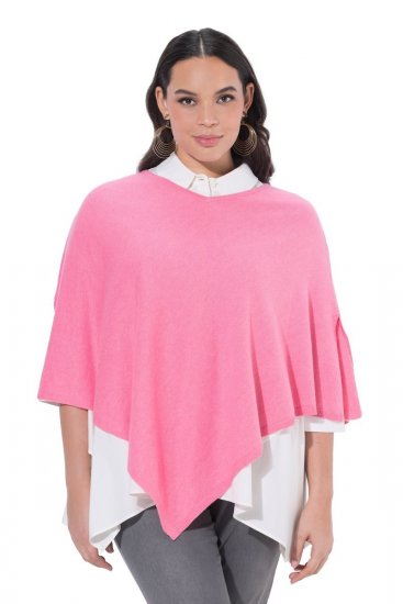 Ulla Popken 820512 Poncho en maille de laine mélangée col V Rose clair - Ponchos & capes - 