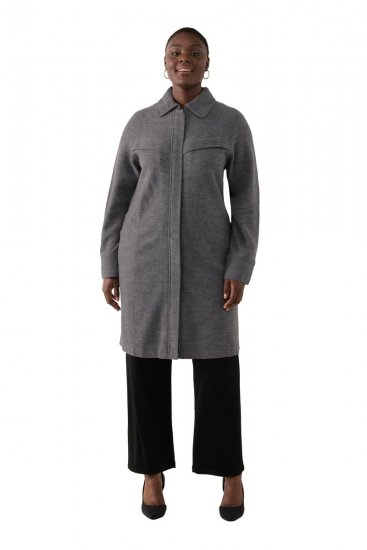 Ulla Popken 820516 Manteau en laine Gris chiné - Manteaux - Manteaux grande taille pour femme