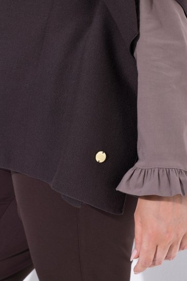 Ulla Popken 820620 Pull poncho à col roulé Brun acajou - Ponchos & capes - 